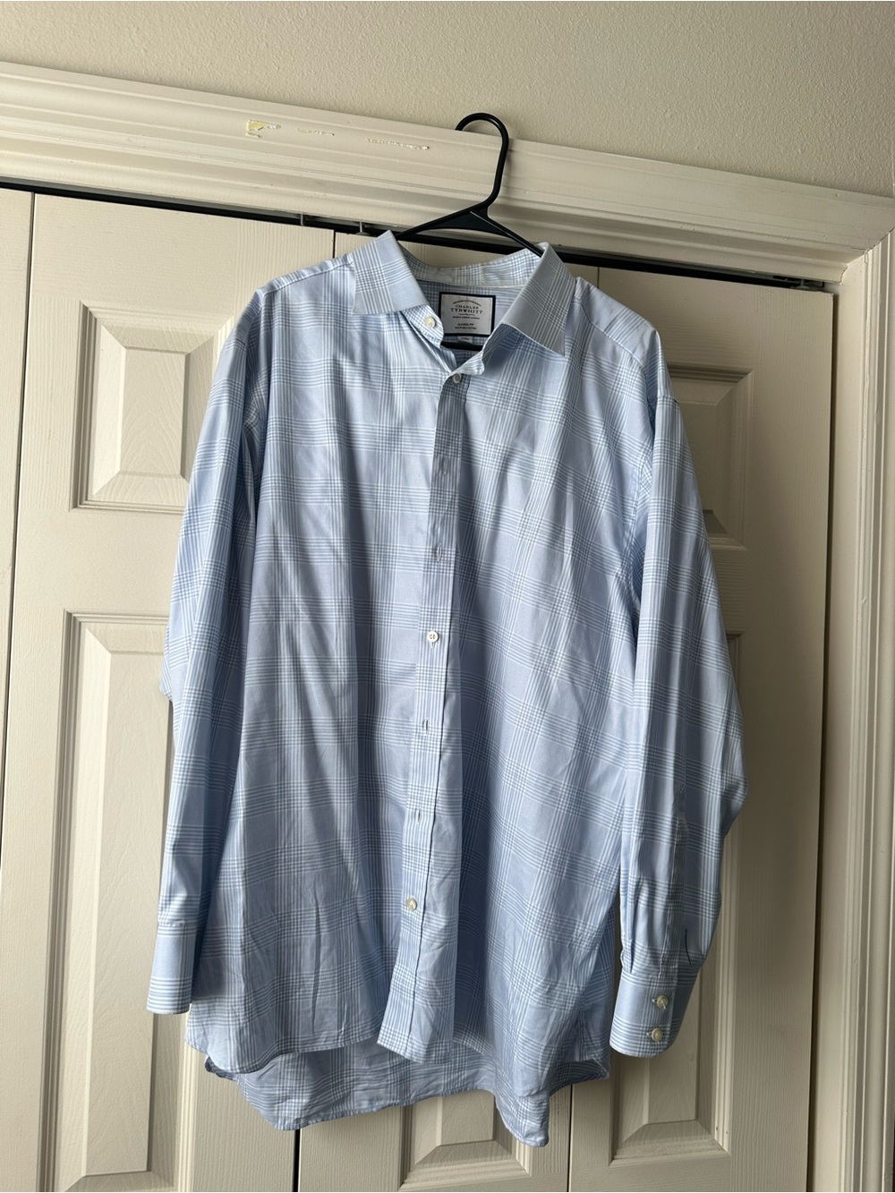 Men's Light Blue Plaid Button-Up Dress Shirt
